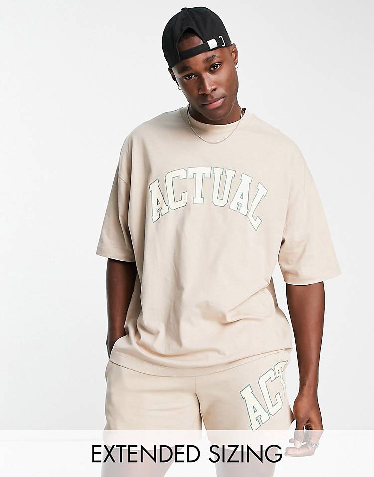 ASOS Actual relaxed set with logo print in neutral